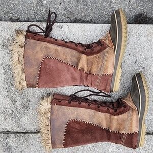 Sorel Brown and Tan Cate The Great Waterproof Fur-Lined Winter Boots Size 9